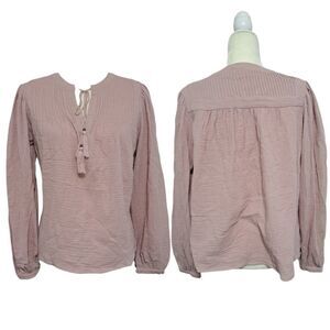 Magaschoni Women's Long Puff Sleeves Dusty Rose 100% Organic Cotton Medium